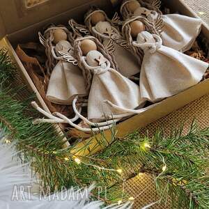 upominek świąteczny Aniołek zawieszka na choinkę boho, lniany ecru