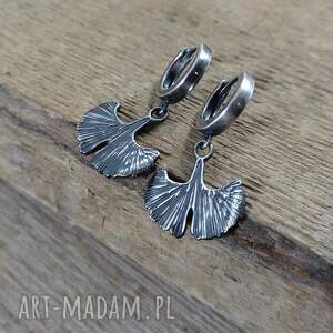 Miłorząb oksydowane, srebro 925, kolczyki