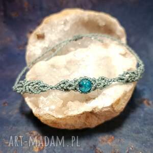 ambrozja trójdzielna agat w makramie bransoletka pleciona błękitna makrama