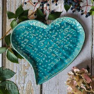 dekoracje patera, serce xl nutki turkusowe prezent dla muzyka, motyw muzyczny