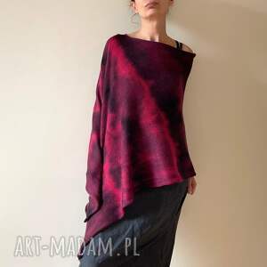 narzutka z baby alpaki czerwień wino ponczo, sweter wełna, unikat, prezent