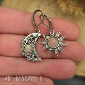 asymetryczne kolczyki księżyc i słońce kamień słoneczny wire
