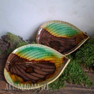 ceramika zestaw dwóch talerzy liści - funkjaste, prezent, jesienne