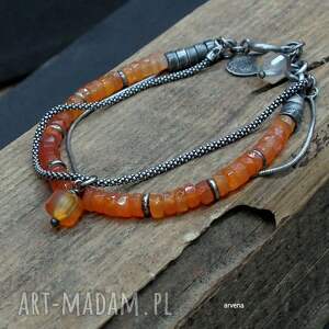 karneol - bransoletka 08, biżuteria autorska, srebro oksydowane nowoczesna