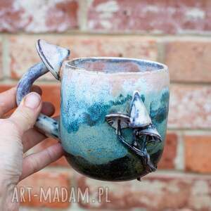 duży kubek z grzybkami handmade forest moss ok 450 ml jasne, ceramika