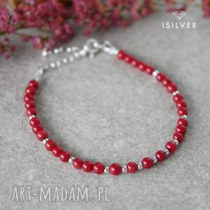 bransoletka z czerwonym koralem mini w srebrze iv, biżuteria na prezent