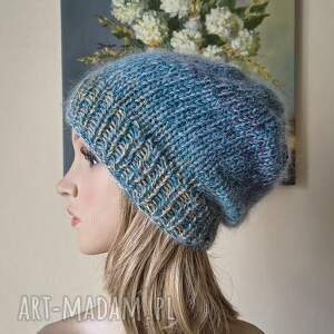 Prezent RĘCZNIE NA DRUTACH - Morski ombre miła, bardzo ciepła czapka