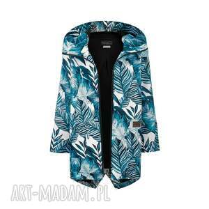 handmade płaszcz przeciwdeszczowy, wodoodporny, kolorowy turkusowe liście