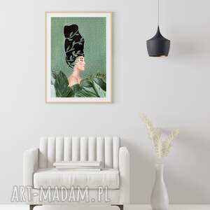 obraz - plakat 40x60 cm kobieta w zieleni, wydruk, postać, twarz