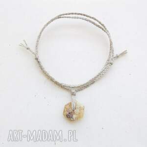 Opal żółty i len Bransoletka, lniana, biżuteria bez metalu