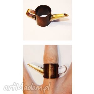 artystyczny pierścionek - konewka z miedzi mosiądzu, dawanda, oryginalny