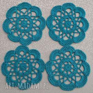 Prezent SERWETKI małe (11cm) TURKUSOWE - komplet 4 szt - ręcznie