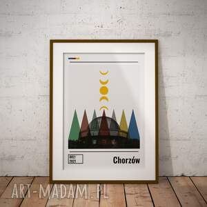 plakat chorzów 50x70cm kolaż, miasto, planetarium śląskie, architektura, fazy