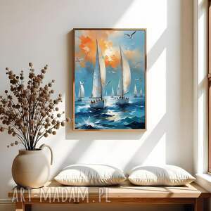 Plakat Żaglówki - format 40x50 cm niebieski morze woda żagle