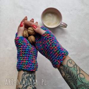 ręcznie wykonane rękawiczki kolorowe mitenki