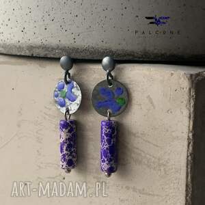 kolczyki kwiaty polne - fioletowy jaspis z akcentem zieleni srebrne sztyfty