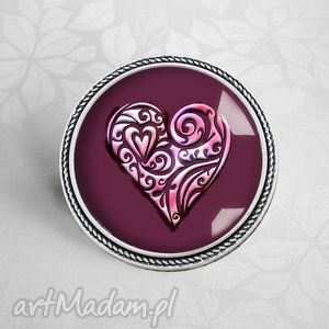 galavena stylowe serce w szkle - piekna i oryginalna broszka serduszko, róż