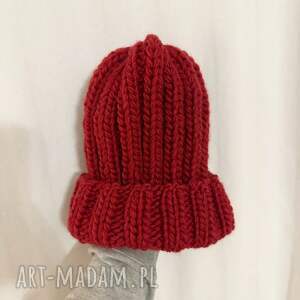 handmade czapki gruba wełniana czapka beanie 100% wełna handmade „szkarłatna