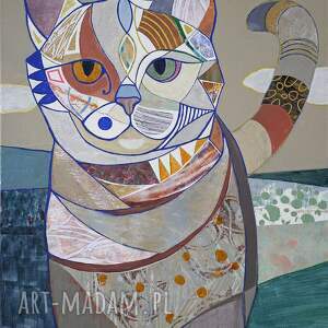 obraz oryginał na płótnie 50x70 cm - mozaikowy kot