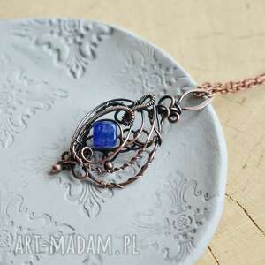 universe - naszyjnik wire wrapping z agatem niebieskim, wisiorem