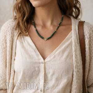 naszyjnik malachit mini z drzewkiem szczęścia, kulki malachitu korale, kolorowa