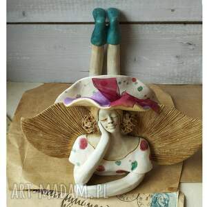 ręcznie wykonane ceramika anioł w liliowym kapeluszu