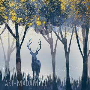 obraz na płótnie - jeleń złoty las 120x80 cm 98701 z jeleniem