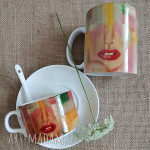 ceramika zestaw kubek i filiżanka kolor kobiety - wiśniowy, kawa herbata