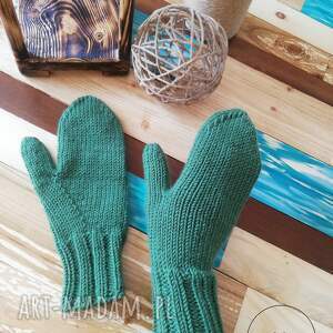handmade rękawiczki wełniane rękawiczki merynoski - zielony leśny