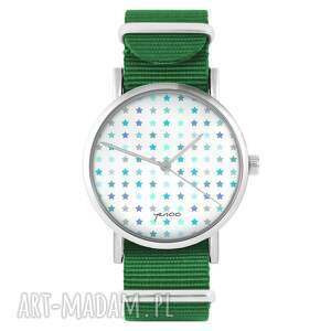 zegarek - blue stars zielony, nylonowy, typ militarny, gwiazdki grafika