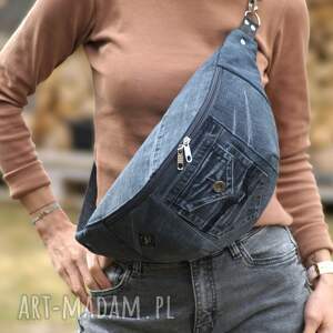 upcyklingowa jeansowa nerka xxl, mini plecak nerkoplecak na prezent, dżinsowa