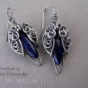 kolczyki z lapis lazuli, wire wrapping lapislazuli stal chirurgiczna