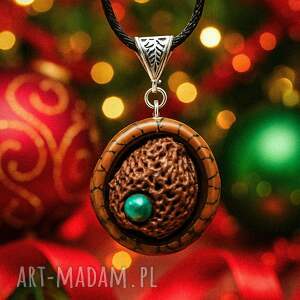 Prezent Wisiorek Brzoza, orzech i turkus - pirografia, minerał