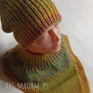 julia mazur komplet komin golf i czapka multi kolor wełna zimę niej