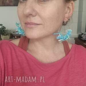Kolczyki niebieskie leciutkie koła - turkusowo-błękitne handmade
