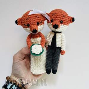 młoda para liski maskotki ślubne ręcznie robione prezent dekoracja