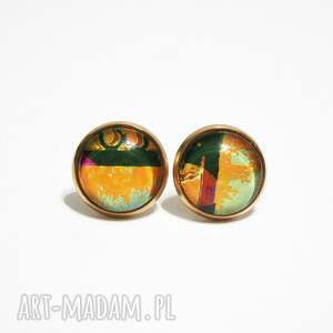 kolczyki - pomarańczowe, kolorowe różowe złoto sztyfty, szklane niej