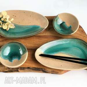 ręcznie wykonane ceramika sushi set - zestaw do serwowania sushi dla dwojga