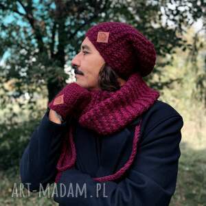 męska czapka merino neverland bordo podszewka jedwab