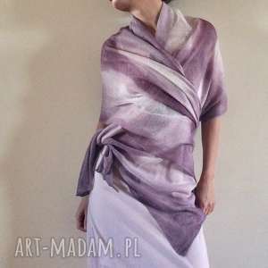 ręcznie wykonane szaliki elegancki lniany liliowy szal