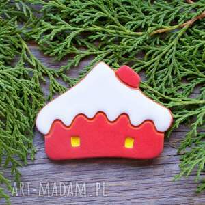 handmade pomysł na prezent świąteczny domek - magnes ceramiczny