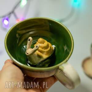 filiżanka do herbaty z figurką ślimaka kawy zielony beż 340ml