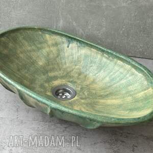 Owalna umywalka zielony onyks, w stylu boho, w wiejskim