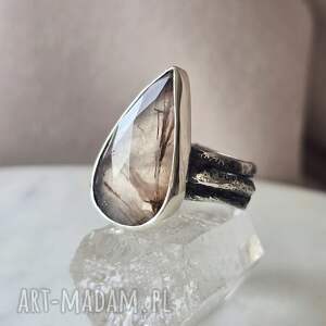 Srebrny pierścień z rutylowym, pierścionek z kwarcem, srebro