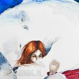 opiekun klimatyczna akwarela artystki adriany laube, zima śnieg, niedźwiedź