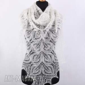 chusta w ażurowe liście, ślubny jedwabny szal, elegancka chusta, dodatek