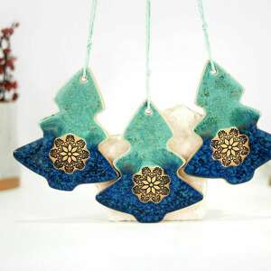 handmade na święta prezent 3 ceramiczne choinki świąteczne - boho