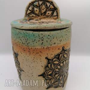 pojemnik mandala w turkusie 3 ceramika rękodzieło z gliny