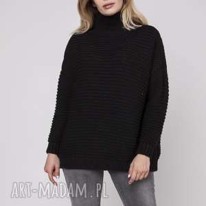swetry szeroki półgolf, swe162 czarny mkm gruby luźny, one size oversize