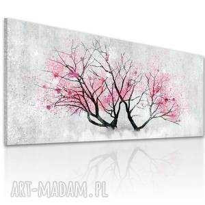 obraz drukowany na płotnie z kolorowym kwitnącym drzewem, drzewo z różowymi kwiatami